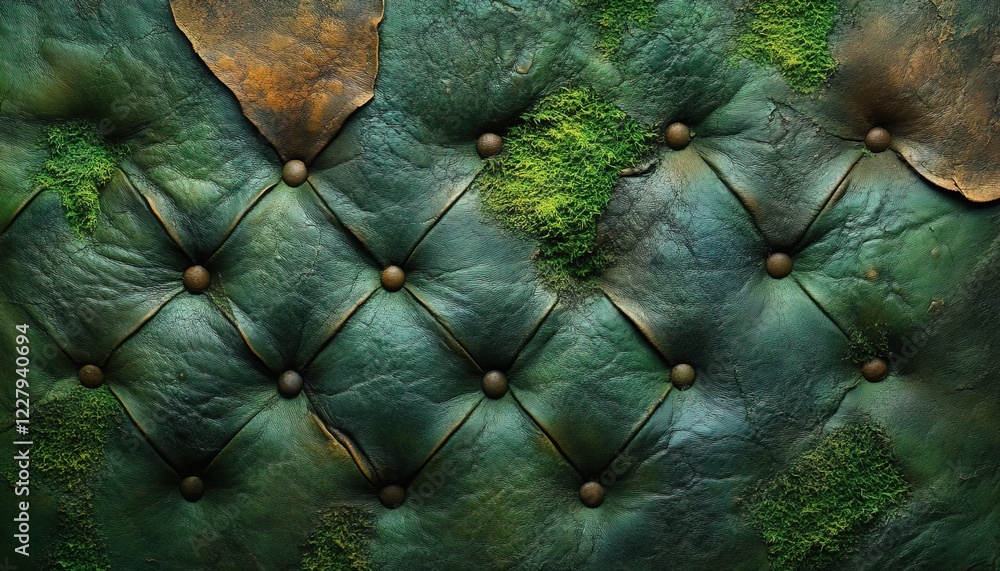 Fototapeta premium Mossy tufted green leather upholstery background texture