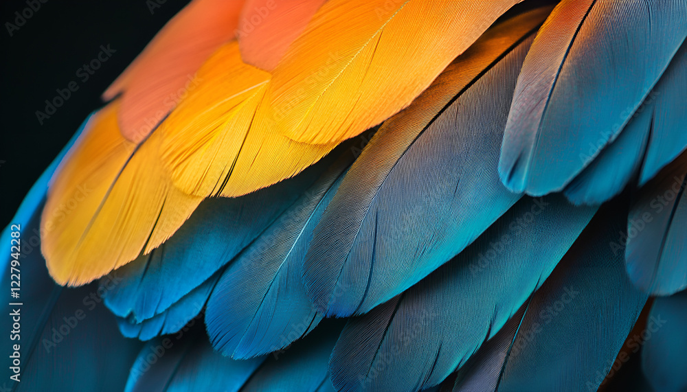 Obraz premium Beautiful bird feather on black background, closeup