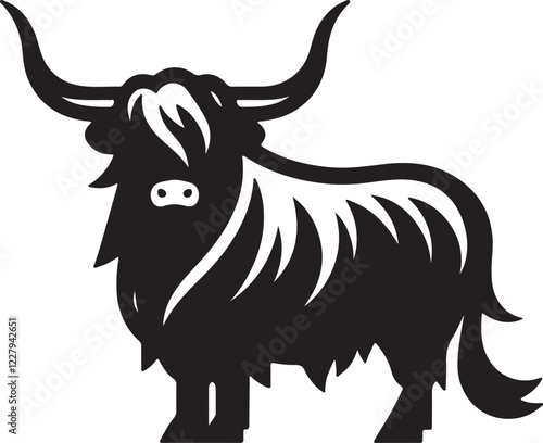 highland cow silhouette logo, icon design vector illustration