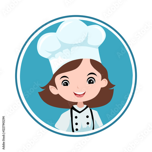 cute female chef illustration, cartoon or comic style