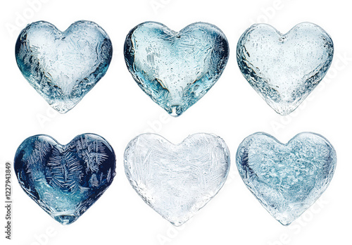 Six icy blue hearts shaped ice cubes winter frozen love romance