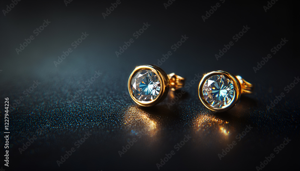 Stylish studs on black background, space for text. Luxury jewelry Stylish studs on black background, space for text. Luxury jewelry