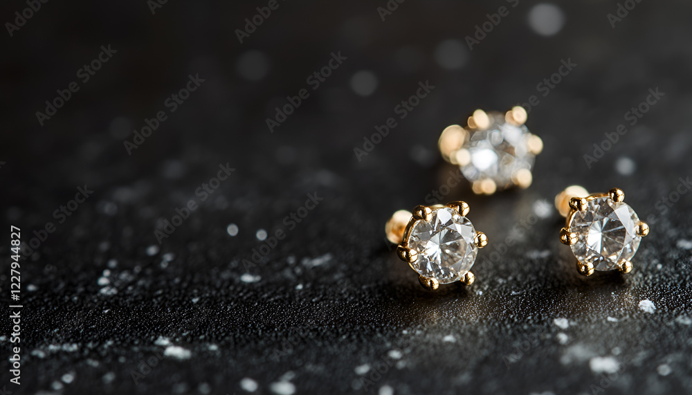 Stylish studs on black background, space for text. Luxury jewelry Stylish studs on black background, space for text. Luxury jewelry