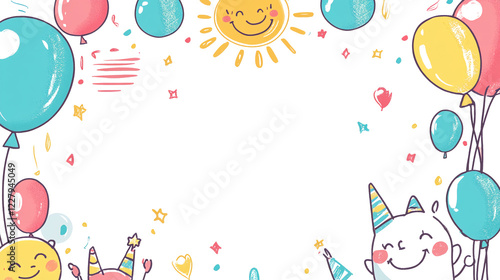 Frame with celebration balloons and cartoon elements transparent background png