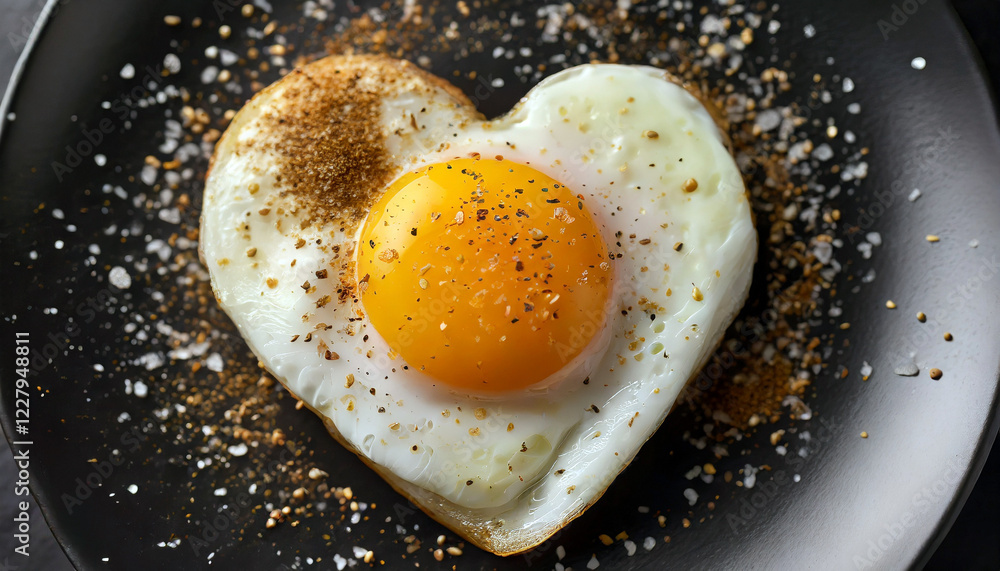 Heart-shaped fried eggs forming a smiling face on a breakfast plate Heart-shaped fried eggs forming a smiling face on a breakfast plate