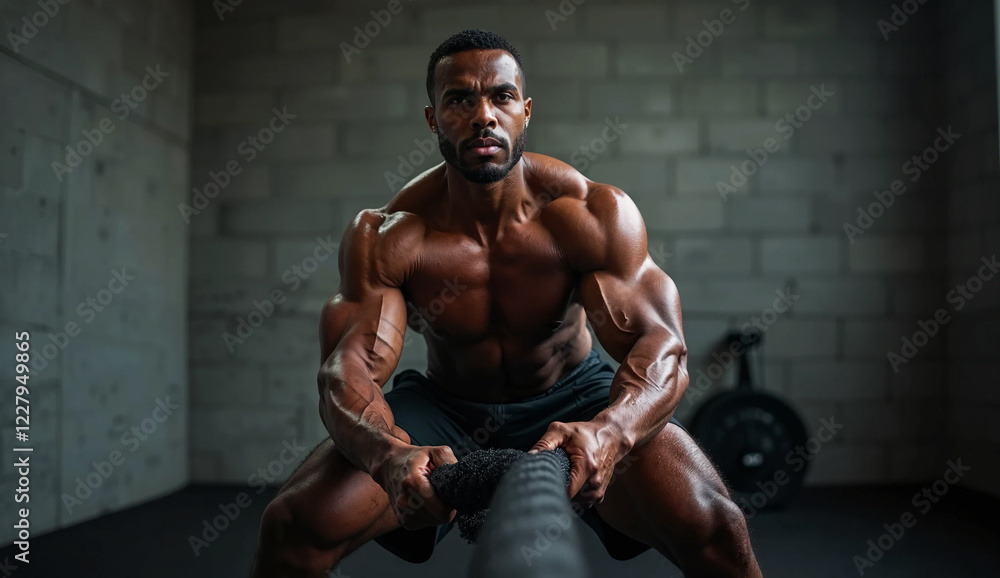 Man Doing Battle ropes exercise Man Doing Battle ropes exercise