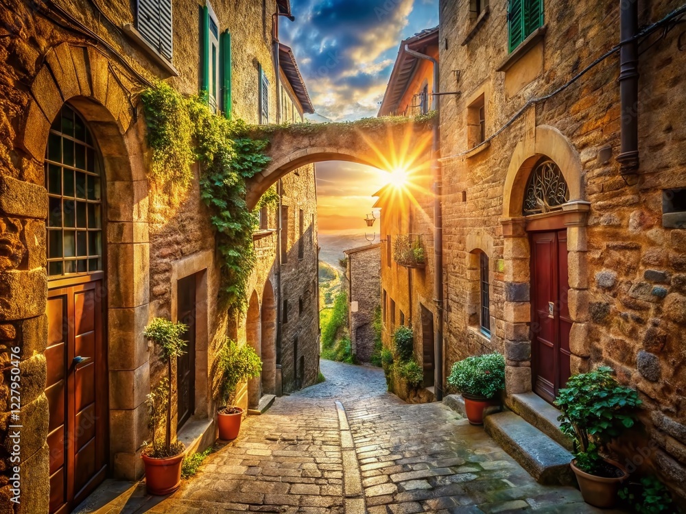 Fototapeta premium Hidden Alleyway, Volterra, Tuscany, Italy - Double Exposure Photography