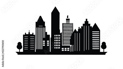 Minimalist City Skyline silhouette land scape Illustrations 