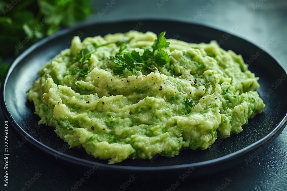 A delicious and healthy guacamole in a black plate, garnished with fresh cilantro. This is a popular side dish for many Mexican recipes. A delicious and healthy guacamole in a black plate, garnished with fresh cilantro. This is a popular side dish for many Mexican recipes.