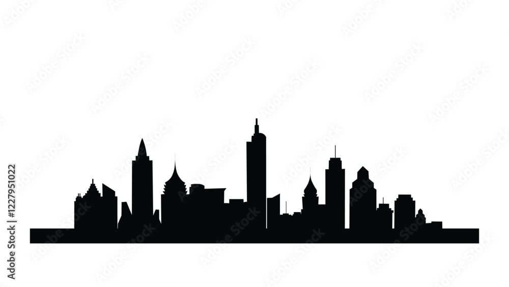 Black City skyline vector art on white background 