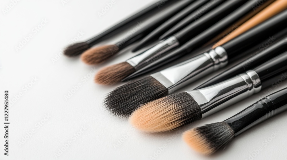 Close-up of various makeup brushes on white background. (1) Close-up of various makeup brushes on white background. (1)