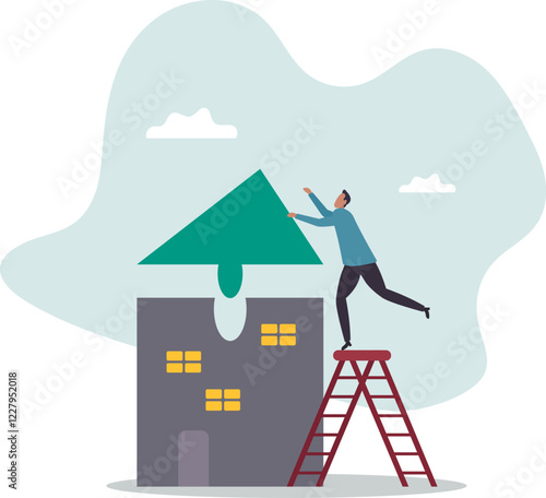 Plan to buying new house or renovation, mortgage loan or housing expense, property maintenance or real estate insurance .business concept.flat character.