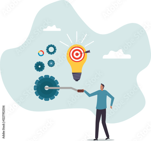 Project initiation or project management, research or implement business idea to see result,business concept.flat character.