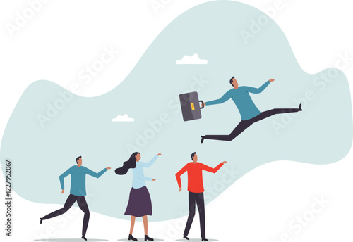 Career competition, job promotion or selfish colleagues jump over other people to get to goal,business concept.flat character.