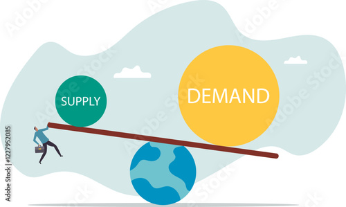 Demand vs supply balance, world economic supply chain problem, market pricing model for goods and service,business concept.flat character.