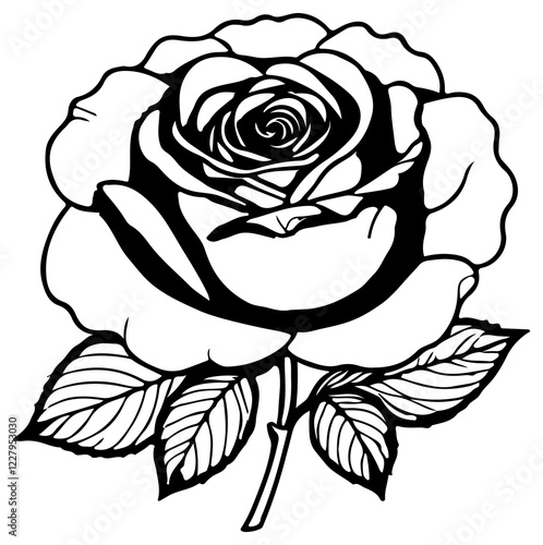 Monochrome Silhouette Isolated Rose. black and white Rose