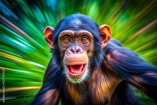 Wallpaper Mural Hilarious Blurred Chimpanzee: Long Exposure Macro Photography of a Playful Monkey Torontodigital.ca