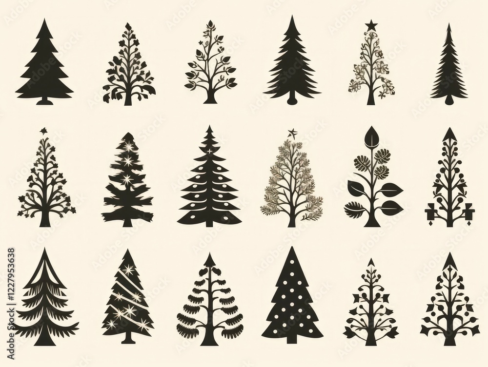 Obraz premium Silhouette Christmas Tree Bundle - Merry Christmas with Tree Cut Files Bundle for Festive Crafts