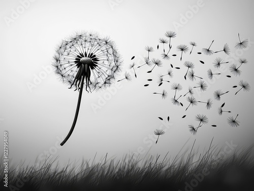 Wallpaper Mural Whimsical Dandelion Tattoo Design with Drifting Seeds on Monochrome Background Torontodigital.ca