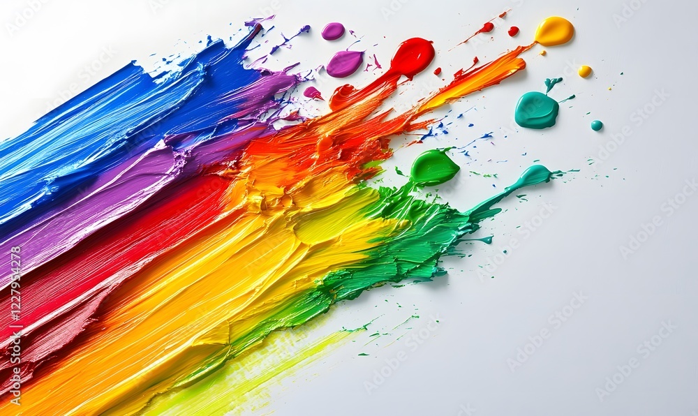 Rainbow paint strokes explode on white background Rainbow paint strokes explode on white background