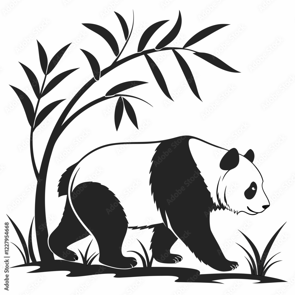 Obraz premium Panda vector silhouette black design white background