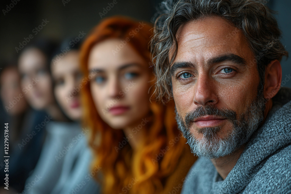 Generative AI portrait of supportive people in warm atmosphere, psychotherapy meeting club Generative AI portrait of supportive people in warm atmosphere, psychotherapy meeting club