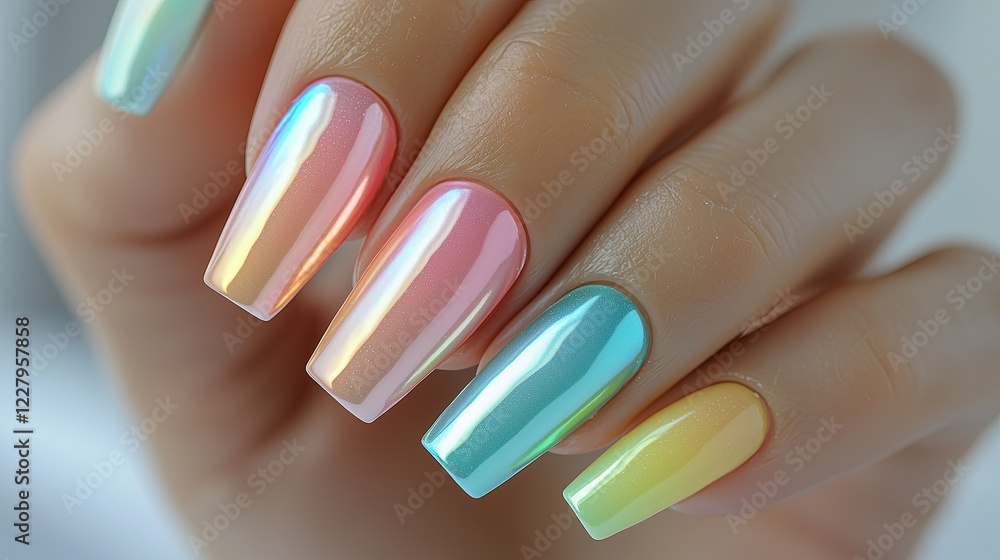 Glossy Pastel Chrome Nails, Rainbow Ombre Manicure Perfection, Iridescent Rainbow Chrome Nail Art Glossy Pastel Chrome Nails, Rainbow Ombre Manicure Perfection, Iridescent Rainbow Chrome Nail Art