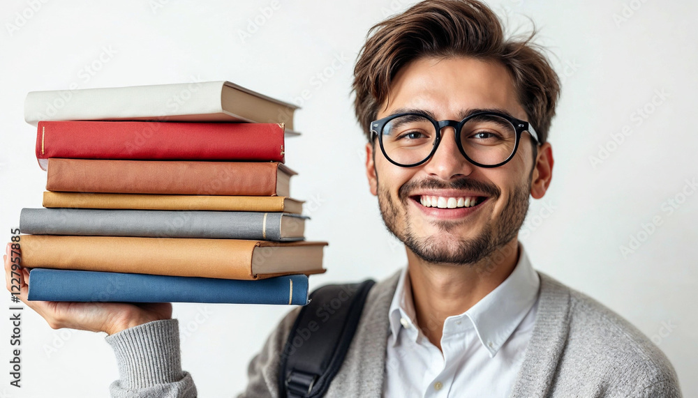 A cheerful university student with books and a modern style radiates positivity and academic energy against a bright white background.
A cheerful university student with books and a modern style radiates positivity and academic energy against a bright white background.