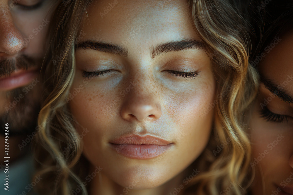 Generative AI portrait of supportive people in warm atmosphere, psychotherapy meeting club Generative AI portrait of supportive people in warm atmosphere, psychotherapy meeting club