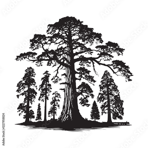 Stunning Redwood Tree silhouette for professional design projects - Redwood tree silhouette - Redwood tree vector - Redwood tree illustration - Redwood silhouette - Redwood vector
