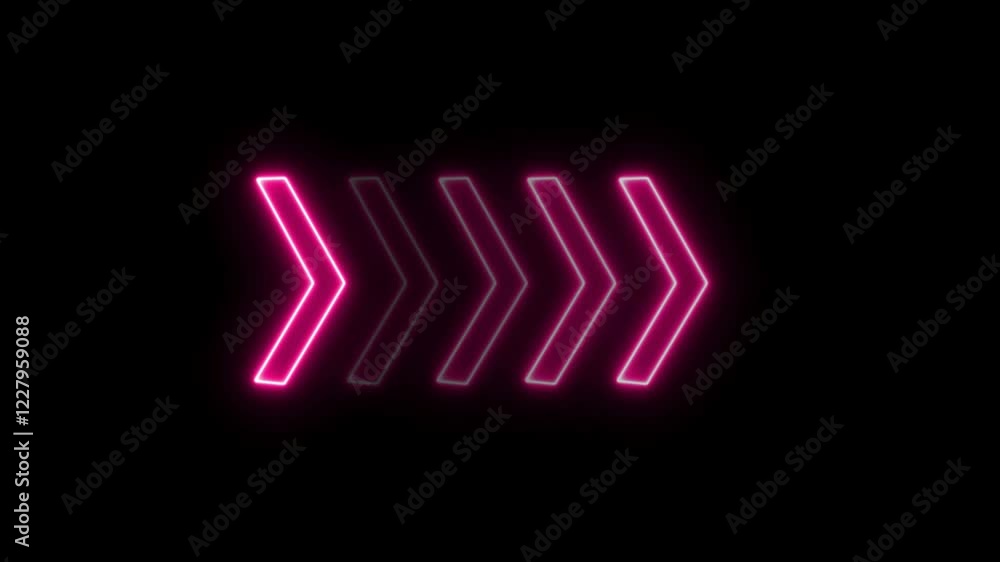 Glowing red color neon light arrows sign. 3D rendering right arrow on black background. right arrow for road direction. Flashing direction indicators. Glowing red color neon light arrows sign. 3D rendering right arrow on black background. right arrow for road direction. Flashing direction indicators.