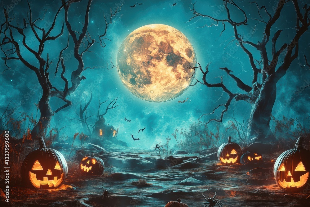 Mysterious Haunted House on a Foggy Halloween Night with Glowing Jack-o’-Lanterns, Flying Bats, and an Eerie Gothic Atmosphere Mysterious Haunted House on a Foggy Halloween Night with Glowing Jack-o’-Lanterns, Flying Bats, and an Eerie Gothic Atmosphere
