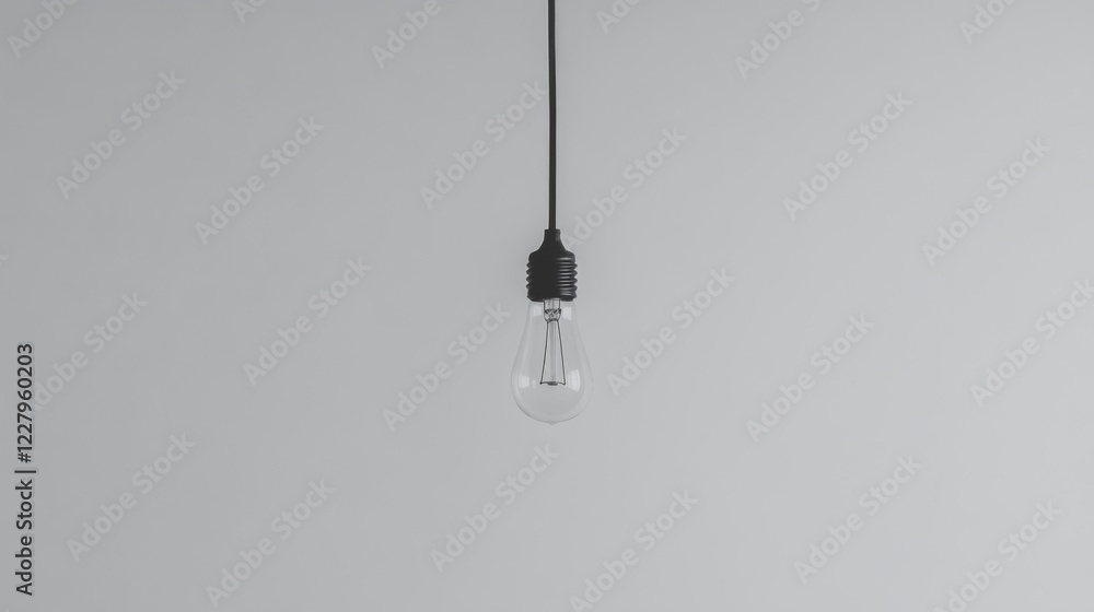 Single hanging lightbulb against a plain white background. Single hanging lightbulb against a plain white background.