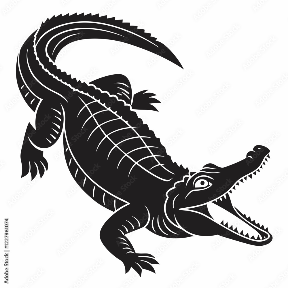 Fototapeta premium Crocodile vector silhouette black design white background