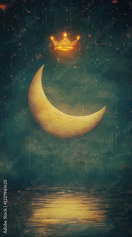 custom made wallpaper toronto digitalA serene night scene featuring a crescent moon and glowing crown.