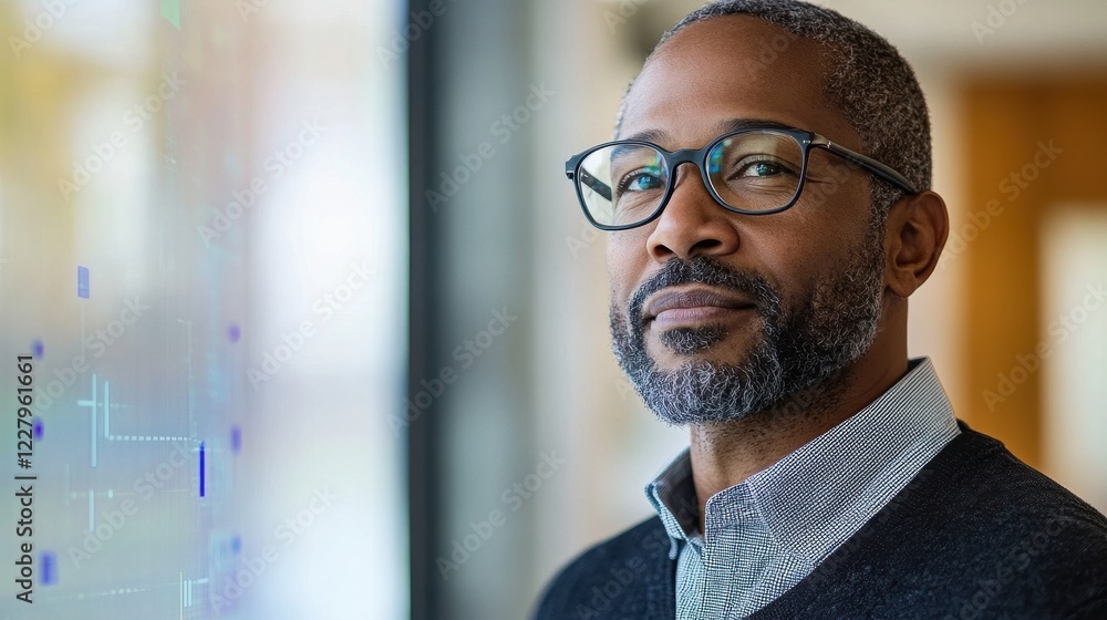 Obraz premium Thoughtful Man Contemplating Future Possibilities in Modern Office