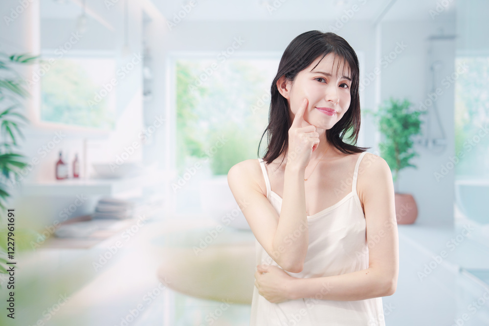 肌トラブルに悩む若い女性