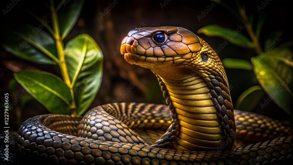 Obraz premium Javanese Cobra Snake Double Exposure Black Background Indonesian Wildlife