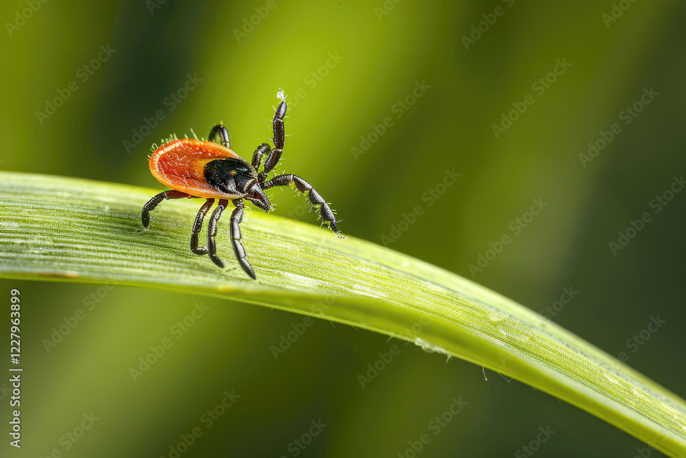Detailed image of a tick, a known carrier of diseases such as Lyme and encephalitis, showcasing its arachnid features. Detailed image of a tick, a known carrier of diseases such as Lyme and encephalitis, showcasing its arachnid features.