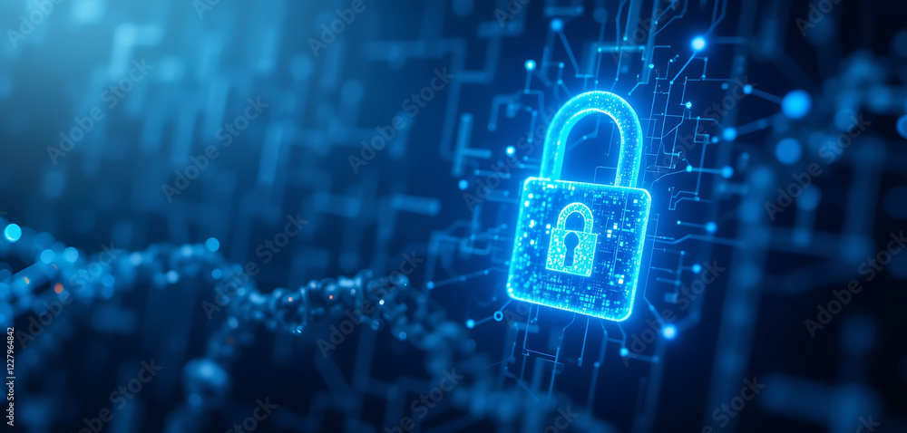 Abstract block chain cyber security protection burning blue Color gradient background, lock inspired, minimalist, chain digital lock, Abstract block chain cyber security protection burning blue Color gradient background, lock inspired, minimalist, chain digital lock,