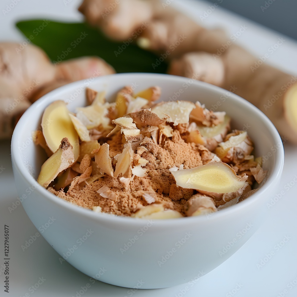 Ground ginger, pieces, bowl, kitchen, healthy food, recipe Ground ginger, pieces, bowl, kitchen, healthy food, recipe