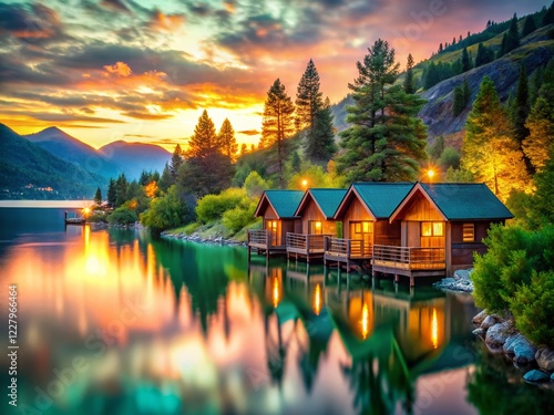 Kalamalka Lake Cabins: Breathtaking Okanagan Valley Sunset Bokeh photo