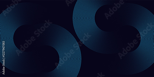 Abstract blue glowing geometric lines on dark blue background. Modern shiny blue circle lines pattern. Futuristic technology concept. Suit for cover, poster, banner, brochure, header, website