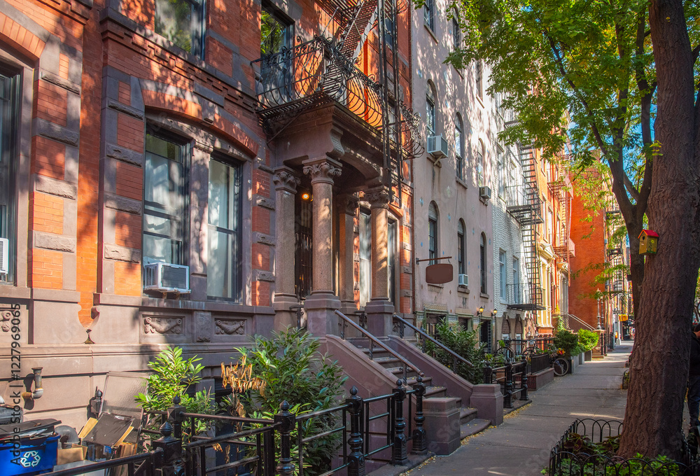 Picturesque street in Greenwich Village on a sunny morning