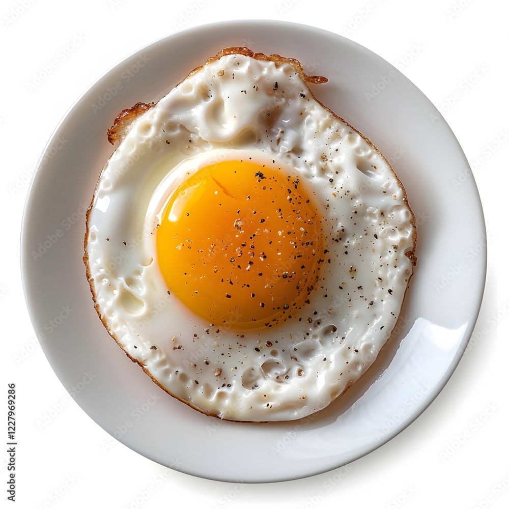 Sunny-side up egg breakfast plate, studio shot, white background, recipe ingredient Sunny-side up egg breakfast plate, studio shot, white background, recipe ingredient