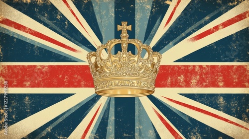 Wallpaper Mural Vintage Union Jack Burst Crown Grunge Texture, Gold Crown Illustration, Royal Concept,Patriotic Design Keywords British, Monarchy Torontodigital.ca
