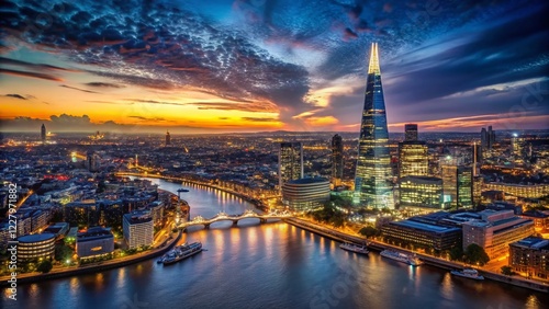 London Shard Skyline Aerial Drone Night Long Exposure Photography photo