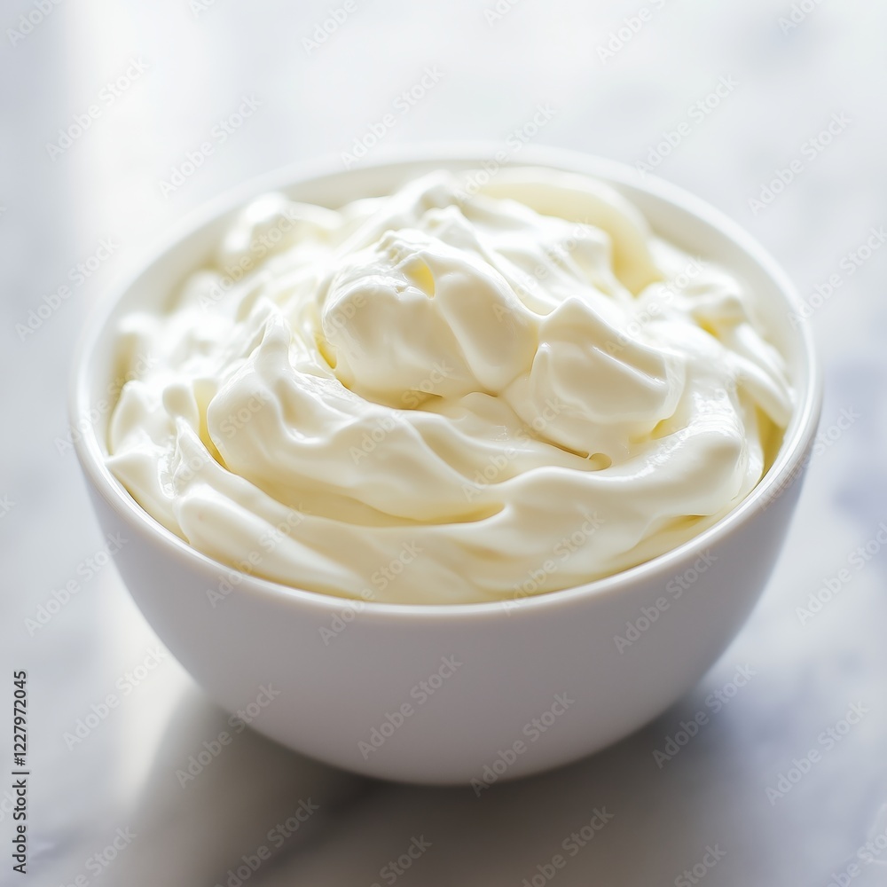 A bowl full of smooth and creamy yogurt, inviting and rich in texture. A bowl full of smooth and creamy yogurt, inviting and rich in texture.