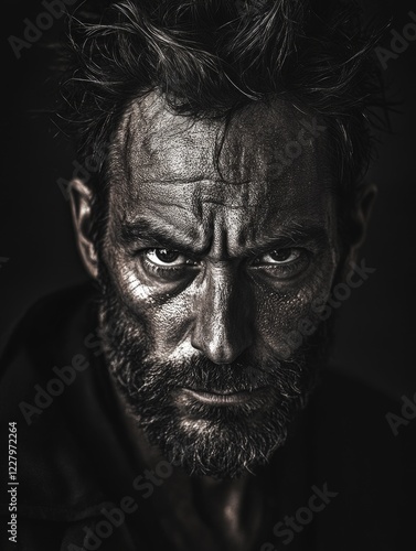 A man with a large beard and intense expression, captured in a fine art portrait.