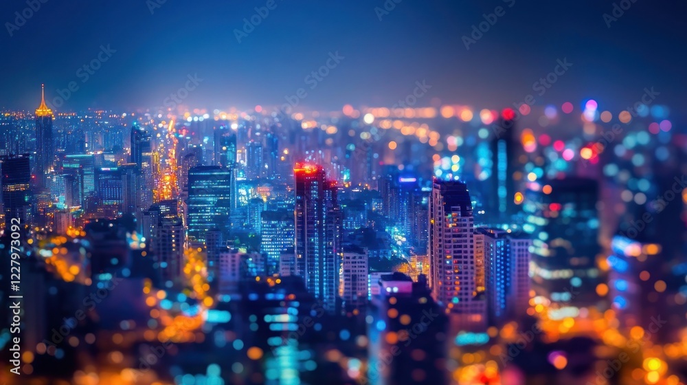 Fototapeta premium Night Cityscape: A dazzling display of urban lights at night